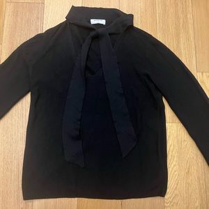 Black, Lightweight knit sweater, tie neck. Brand: Babaton.